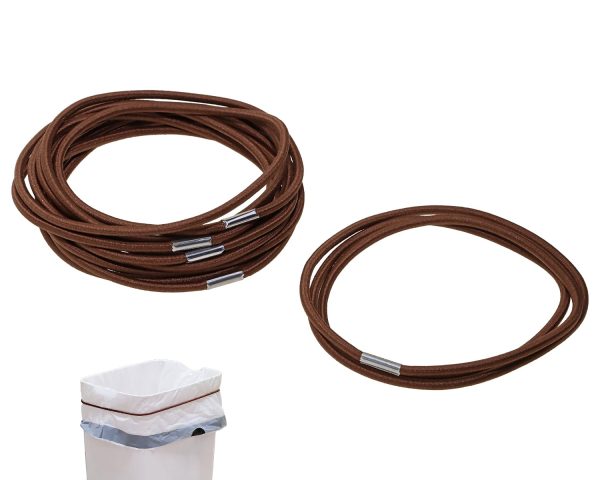 5pcs Trash Can Elastic Rope Multifunction Rubber Band to Hold Bag in Place Cabinet Loop Strap Box Holder Homewares for Garbage Liner Home Office Kitchen Indoor Outdoor Picnic Party (Brown)