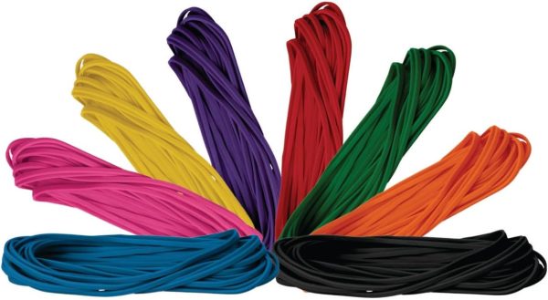 Long Rubber Bands, Red, Green, Blue, Yellow, Purple, Black, Pink & Orange, 7” Inches x 1/8” Inch, Trash Can Rubber Bands, Strong Elastic Bands, Many Color Options, Giant Rubber Bands – 7” x 1/8” – 40 Total Bands