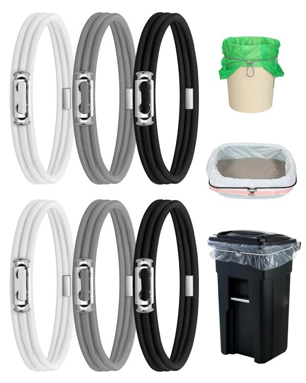 Garbage Can Bands  Design Adjustable Large Trash Can Rubber Bands Fits 8-33 Gallon Trash Cans Multifunction Bands Litter Box Bands for Kitchen Tables Picnic Party (Black,White,Grey)