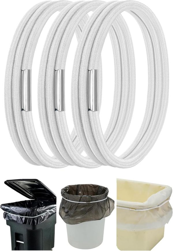 Trash Can Bands Set of 3, Garbage Can Rubber Bands 13 to 30 Gallon, Trash Can Elastic Bands to Keep Trash Bag From Slipping, Trash Bag Holder Good for Home Office School Indoor and Outdoor, White