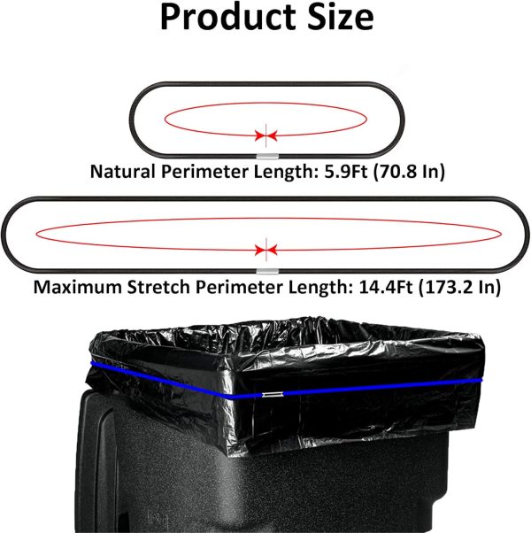 Large Trash Can Rubber Bands, 3 PCS Trash Can Bands Trash Rubber Bands for 55, 65, 96 Gallon Garbage Cans, Durable Trash Bag Bands Elastic Bands to Hold Trash can Bags in Place (Black+Blue+Olive Green) - Image 2
