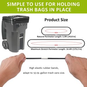 Trash Can Rubber Bands Set of 3, Fits 55, 65, 96 Gallon Trash Cans,  Large Rubber Bands for Garbage Cans Durable for Kitchen Trash Bags, Heavy Duty Moving Bands in Black.
