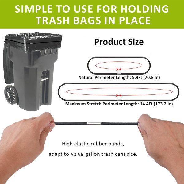 Trash Can Rubber Bands Set of 3, Fits 55, 65, 96 Gallon Trash Cans,  Large Rubber Bands for Garbage Cans Durable for Kitchen Trash Bags, Heavy Duty Moving Bands in Black. - Image 2