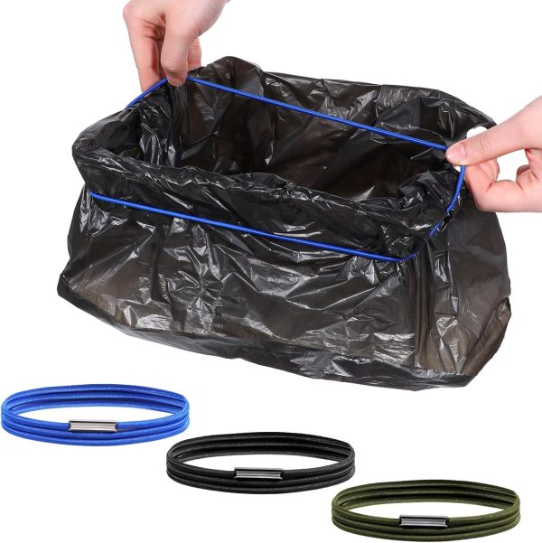 Trash Can Rubber Bands Set of 3 Fits 13 to 30 Gallon Trash Cans Homewares Colorful Litter Box Bands Elastic Bands to Hold Trash can bags Durable Heavy Duty Moving Bands Black, Blue, Brown