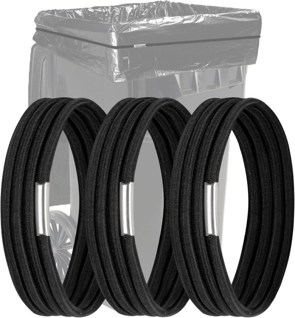 Trash Can Rubber Bands Set of 3, Fits 55, 65, 96 Gallon Trash Cans,  Large Rubber Bands for Garbage Cans Durable for Kitchen Trash Bags, Heavy Duty Moving Bands in Black.